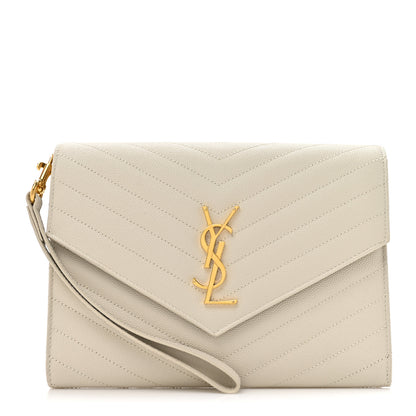 Saint Laurent Grain De Poudre Matelasse Chevron Monogram Envelope Clutch Blanc Vintage 1 of 9
