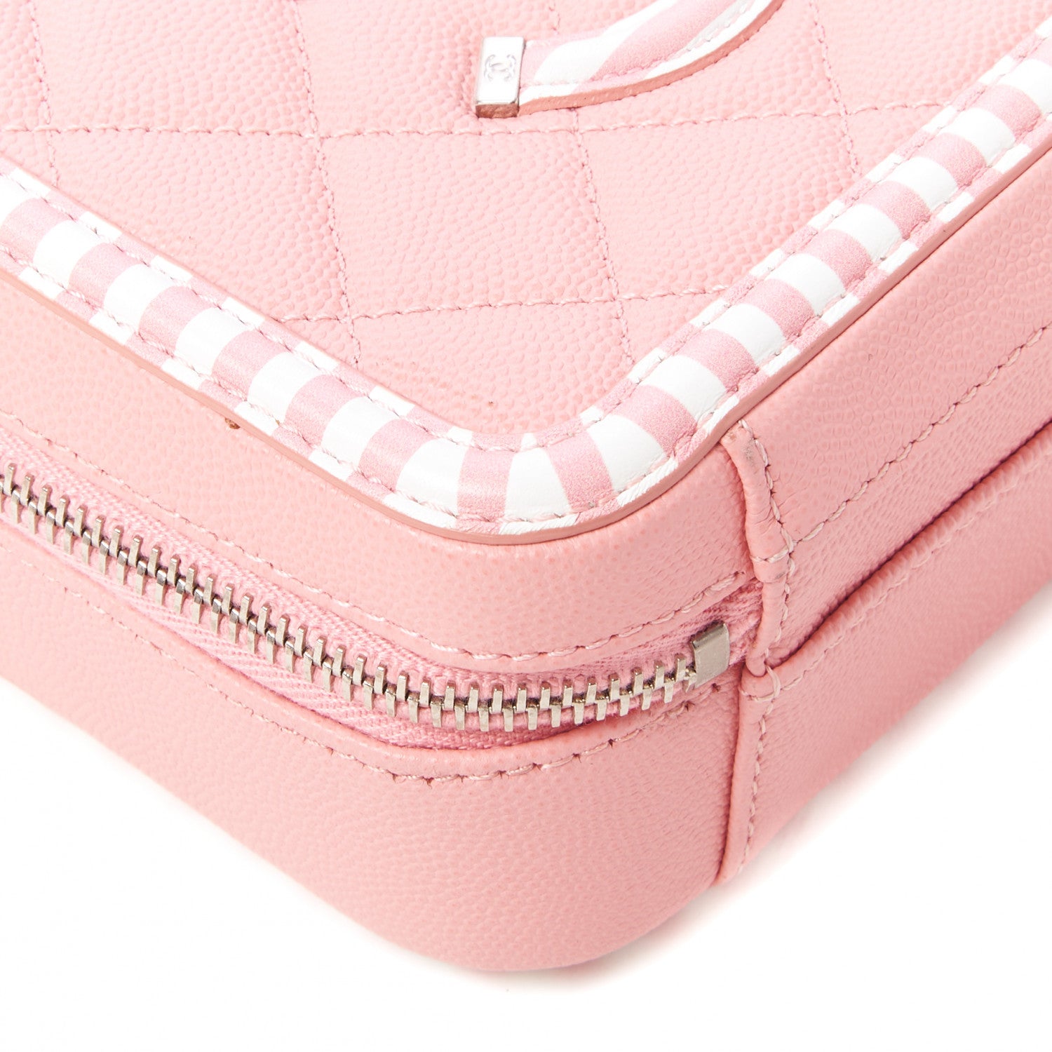 Chanel Caviar Quilted Striped Small CC Filigree Vanity Case Pink White 6 of 11
