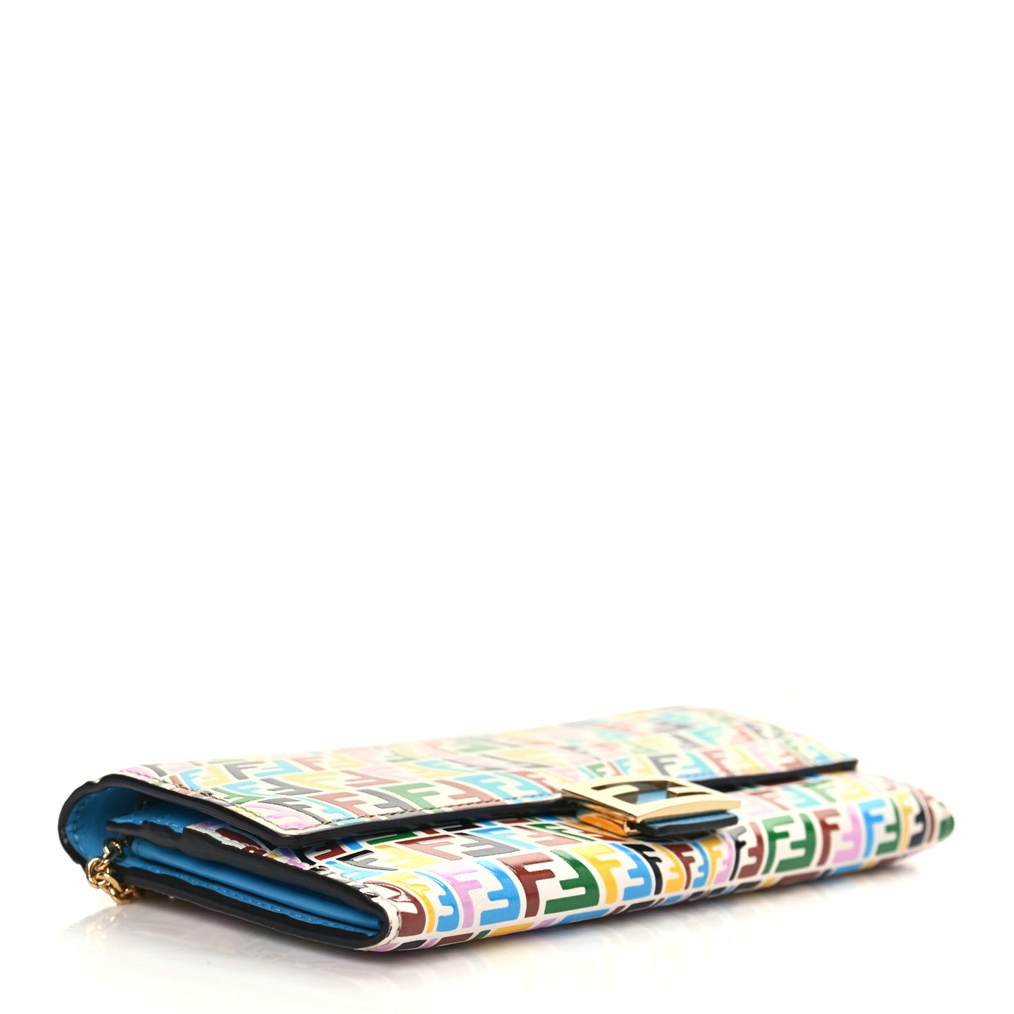 X SARAH COLEMAN Vitello Liberty Ceylon Micro FF Fish Eye Embossed Continental Envelope Wallet On Chain Multicolor Cyber Blue