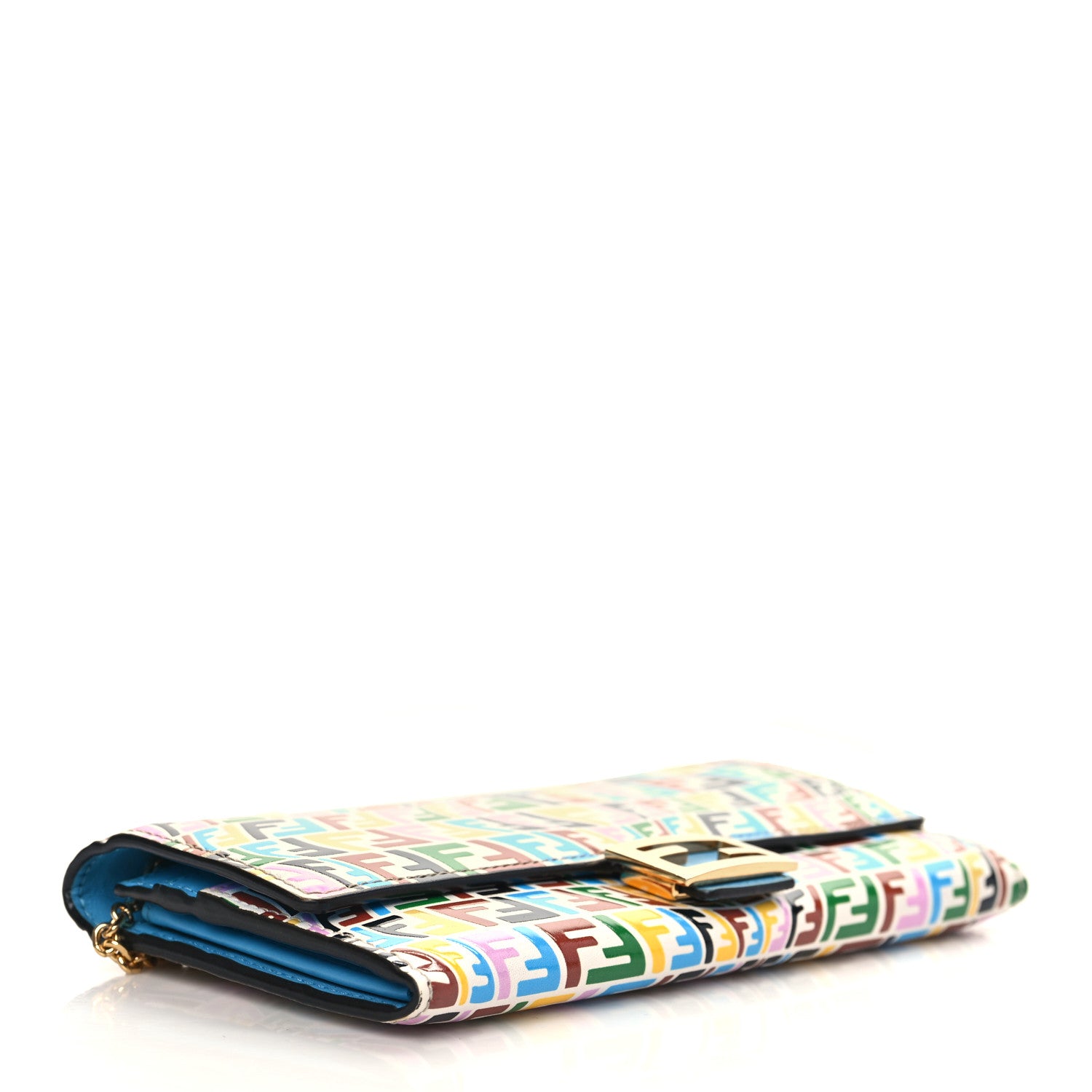 Fendi X SARAH COLEMAN Vitello Liberty Ceylon Micro FF Fish Eye Embossed Continental Envelope Wallet On Chain Multicolor Cyber Blue 4 of 9