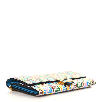 Fendi X SARAH COLEMAN Vitello Liberty Ceylon Micro FF Fish Eye Embossed Continental Envelope Wallet On Chain Multicolor Cyber Blue 4 of 9