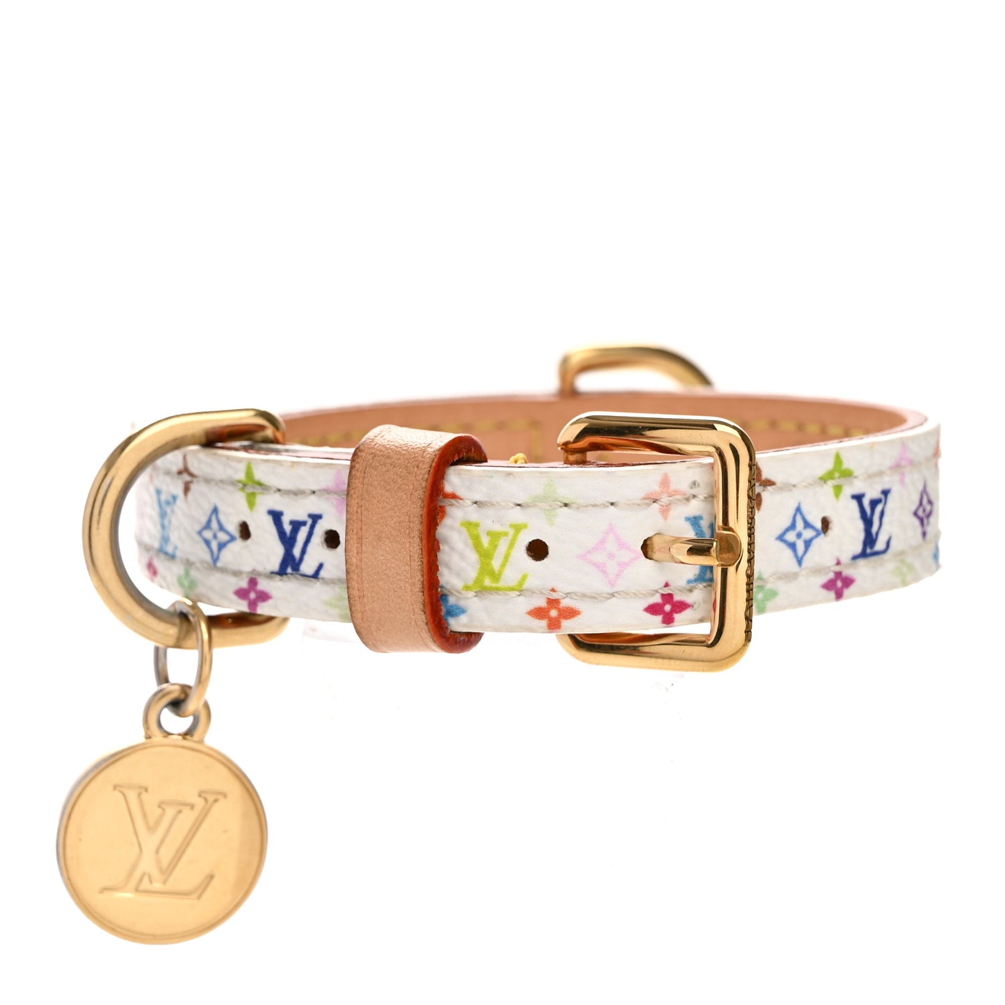 LV X TM Monogram Multicolor Dog Collar PM White