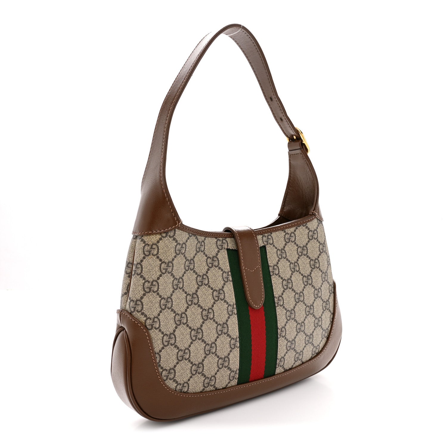 Gucci GG Supreme Monogram Azalea Calfskin Web Small Jackie 1961 Hobo Beige Ebony Brown Sugar 3 of 10