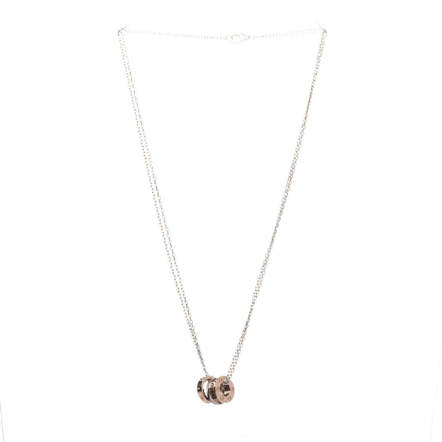 18K White Pink Gold Diamond Three Ring LOVE Pendant Necklace