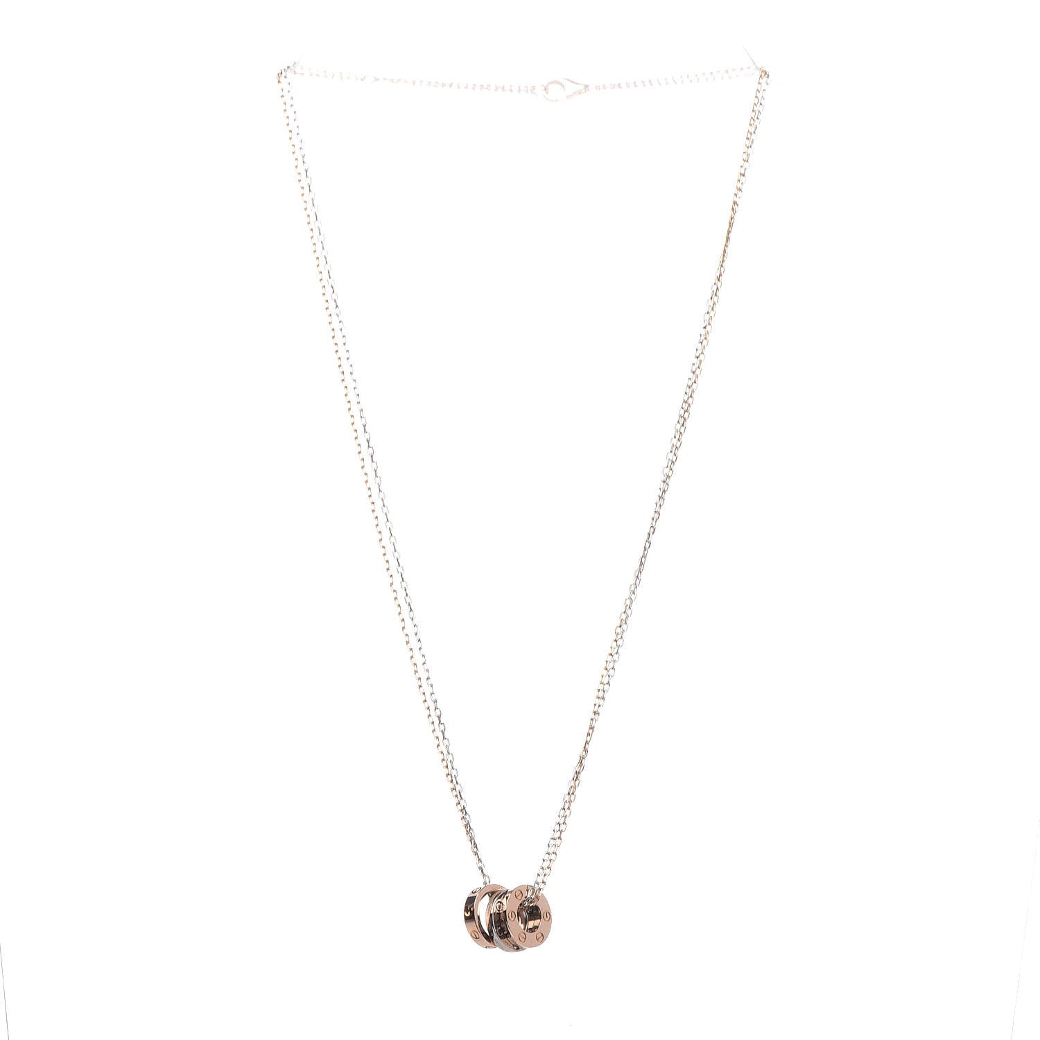 Cartier 18K White Pink Gold Diamond Three Ring LOVE Pendant Necklace 4 of 12