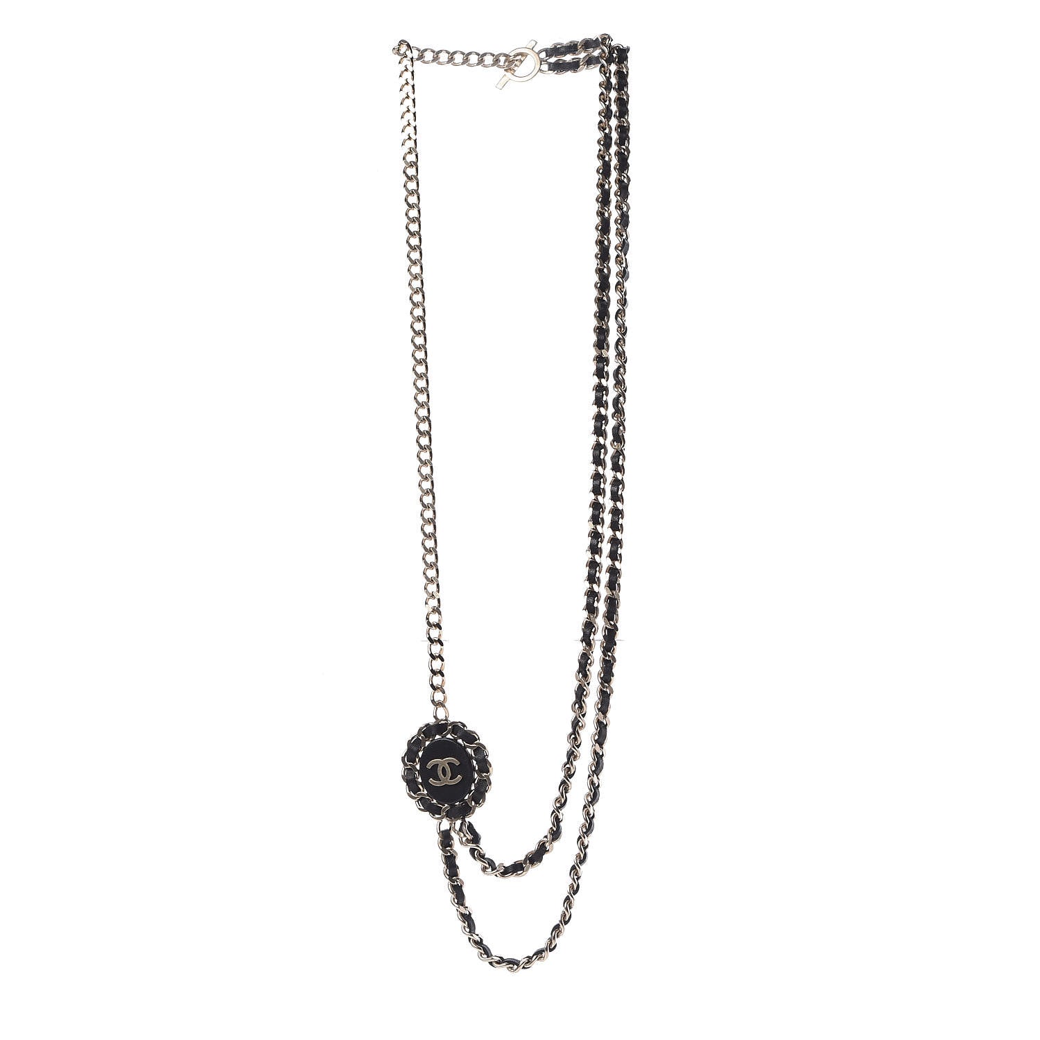 Chanel Lambskin CC Long Chain Necklace Black Gold 3 of 10