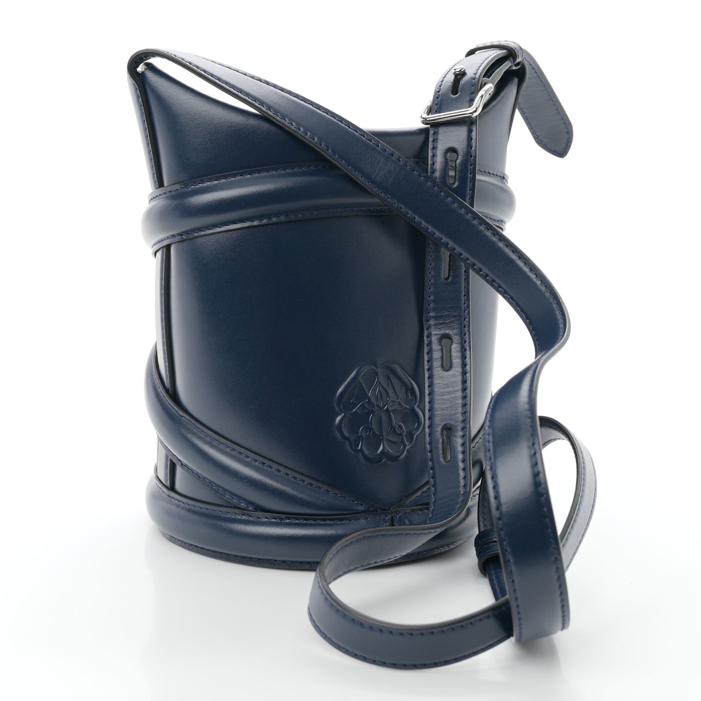 Calfskin Curve Bucket Bag Navy