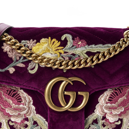 Gucci Velvet Matelasse Embroidered Small GG Marmont Shoulder Bag Fuchsia Violet Cyclamen 10 of 10