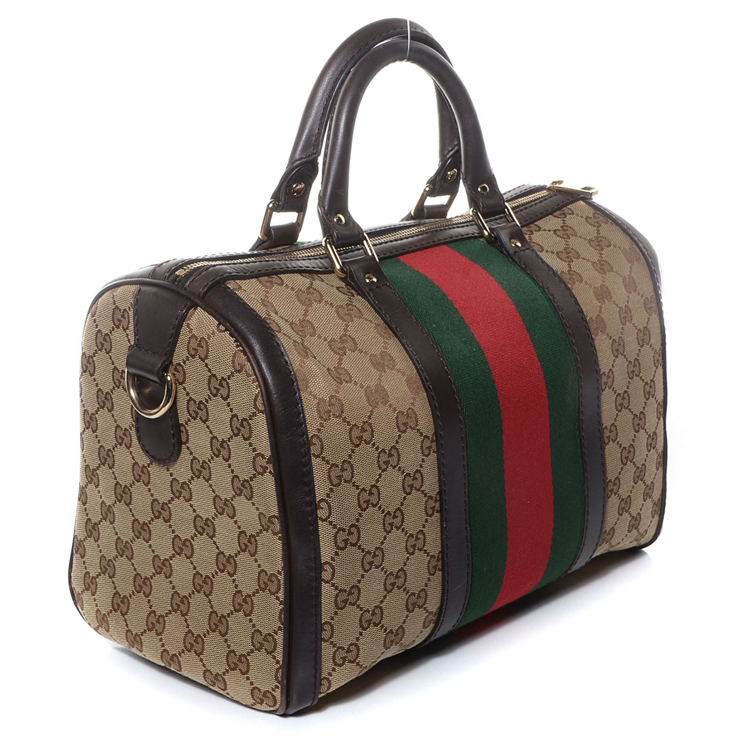 Gucci Monogram Vintage Web Medium Boston Dark Brown 3 of 9