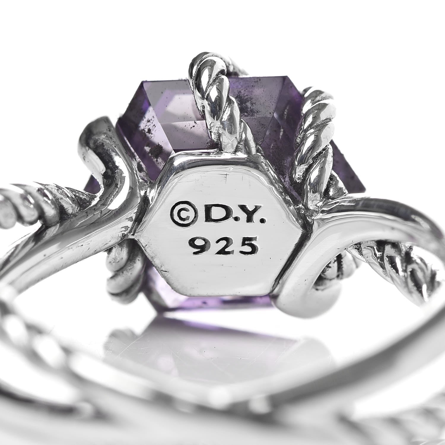 David Yurman Sterling Silver Diamond Amethyst 10mm Cable Wrap Ring 55 7.25 4 of 4