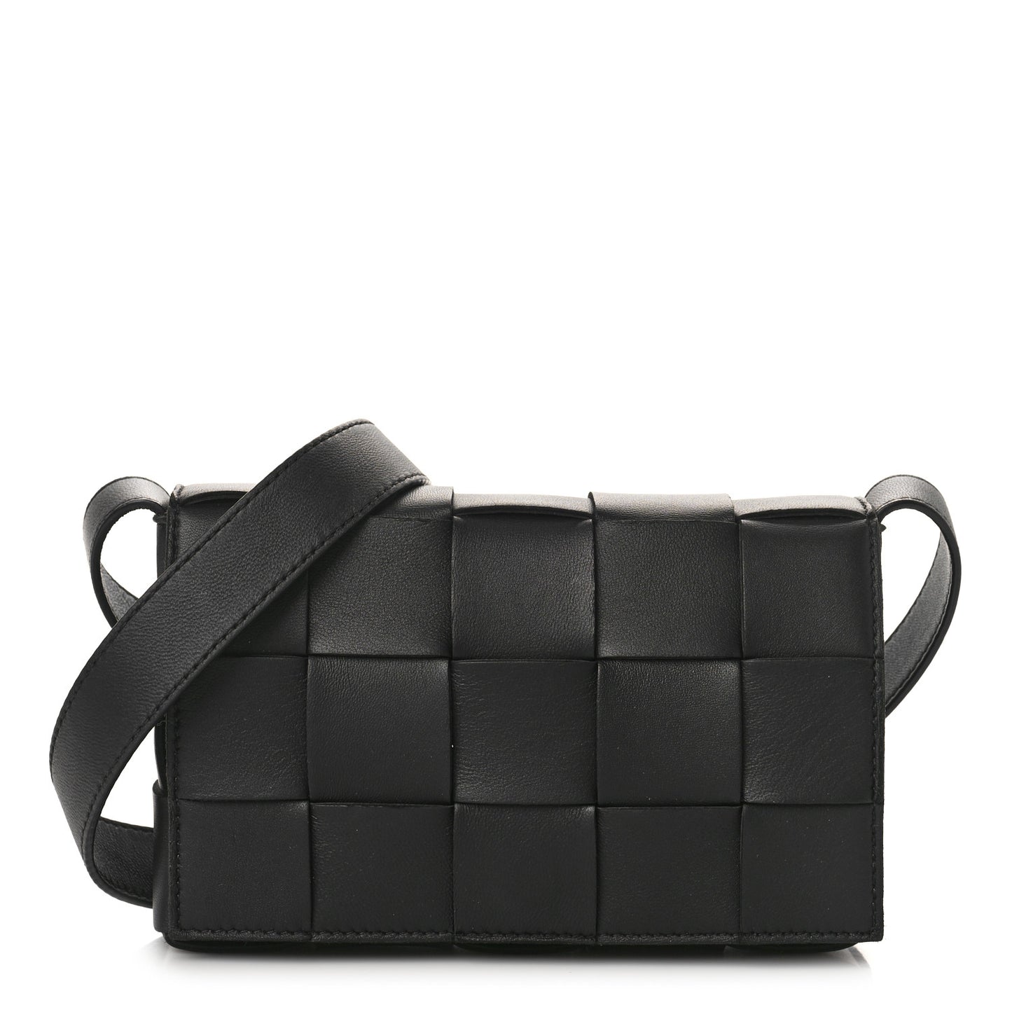 Lambskin Maxi Intreccio Small Cassette Crossbody Bag Black