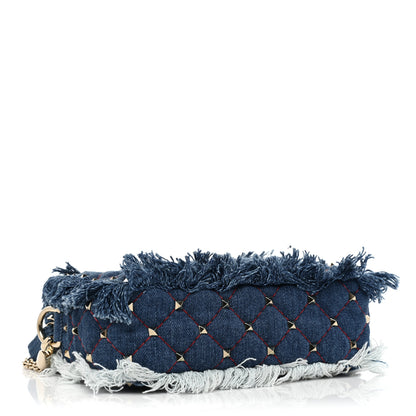 Valentino Garavani Denim Fringe Rockstud Spike Camera Crossbody Bag Blue 4 of 7