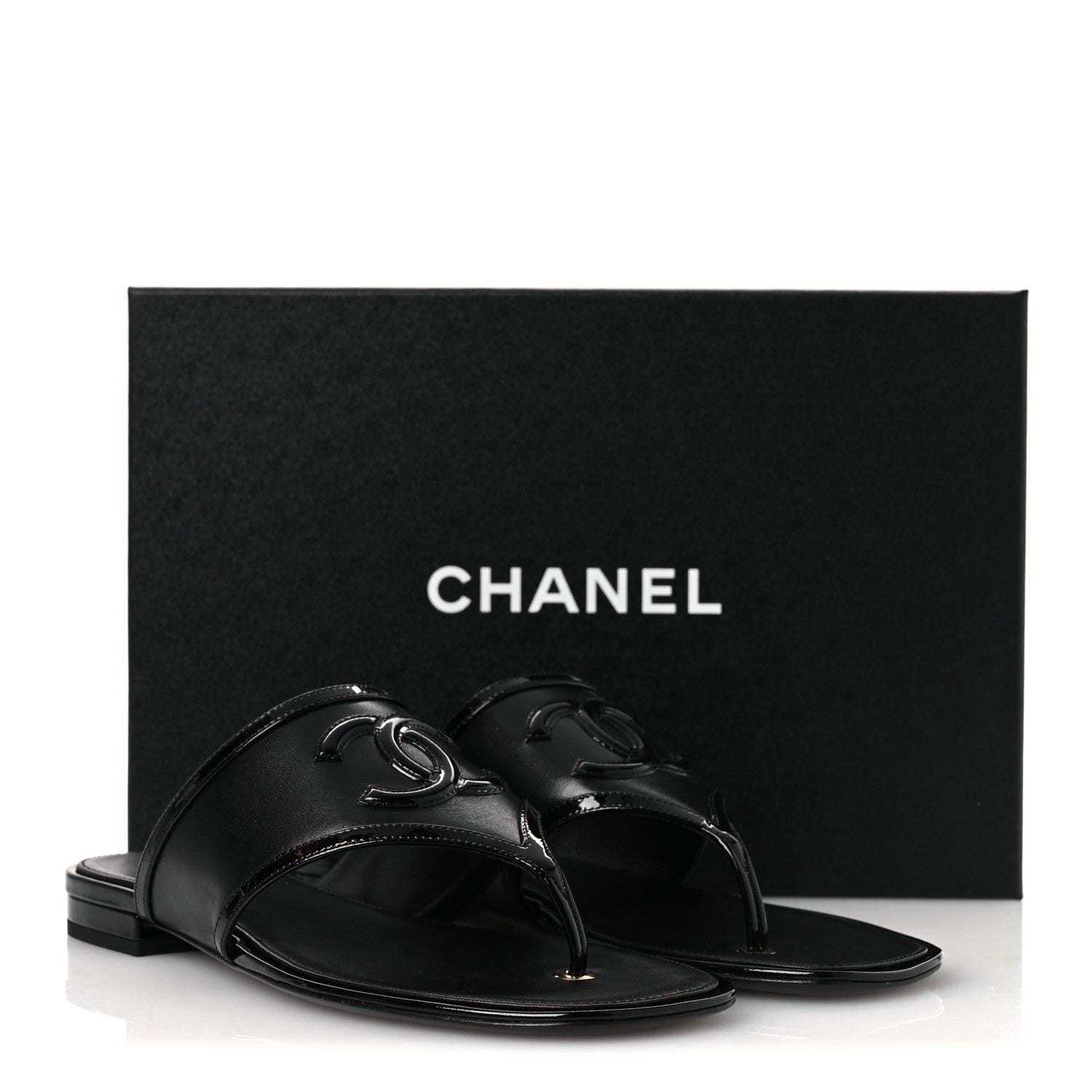 Chanel Lambskin Patent Calfskin CC Thong Sandals 39 Black 11 of 11