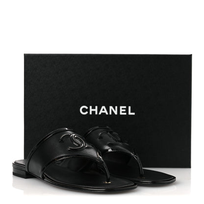 Chanel Lambskin Patent Calfskin CC Thong Sandals 39 Black 11 of 11