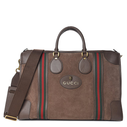 Gucci Suede Daino Textured Dollar Calfskin Web Large Neo Vintage Duffle Bag Deep Acero New Acero 1 of 8