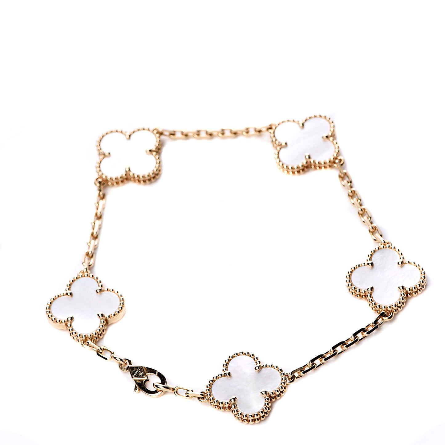 18K Yellow Gold Mother of Pearl 5 Motifs Vintage Alhambra Bracelet