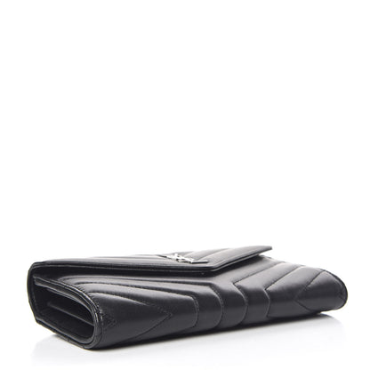 Saint Laurent Lambskin Y Quilted Monogram Large Loulou Flap Wallet Black 4 of 9