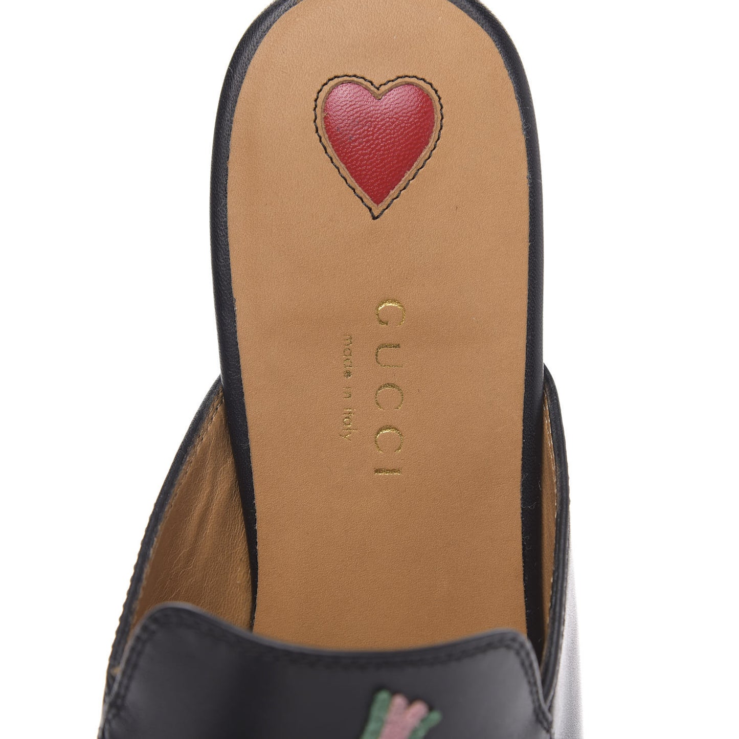 Calfskin Flower Embroidered Princetown Slippers 37 Black