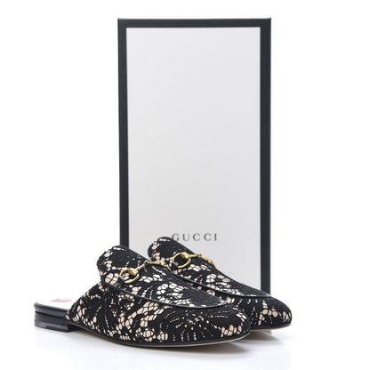 Gucci Lace Malaga Kid Womens Princetown Slippers 39 Black Skin Rose 8 of 8