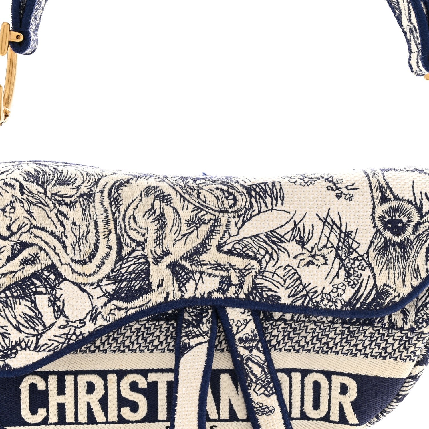 Christian Dior Canvas Embroidered Toile de Jouy Saddle Bag Blue 8 of 13