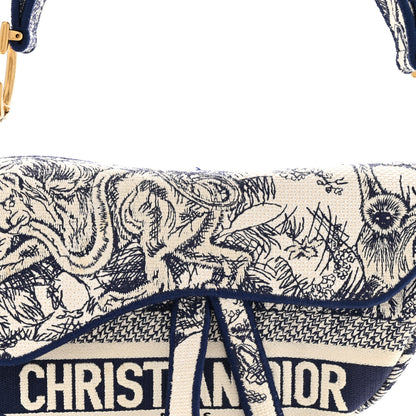 Christian Dior Canvas Embroidered Toile de Jouy Saddle Bag Blue 8 of 13
