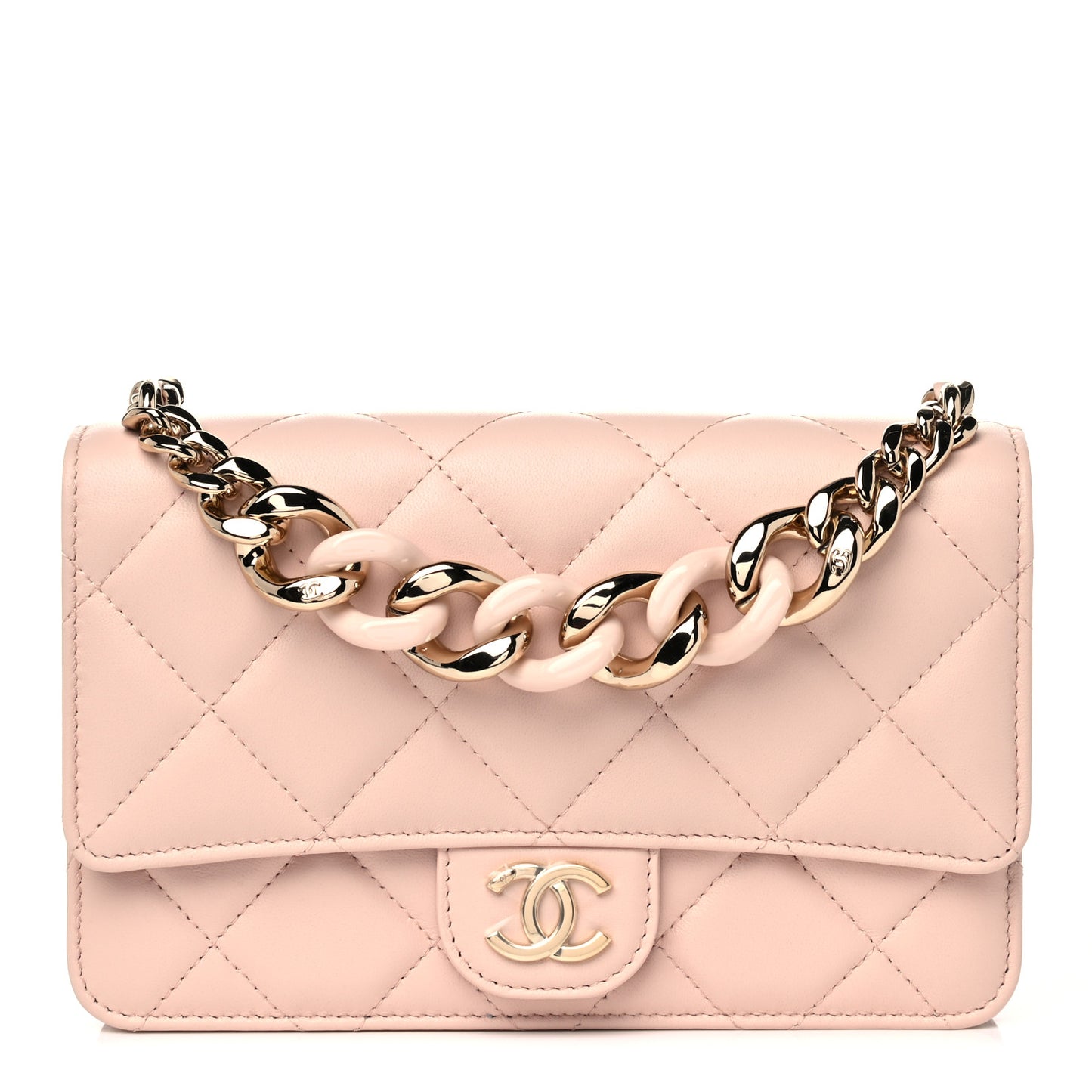 Lambskin Plexi Quilted Wallet On Chain WOC Light Beige