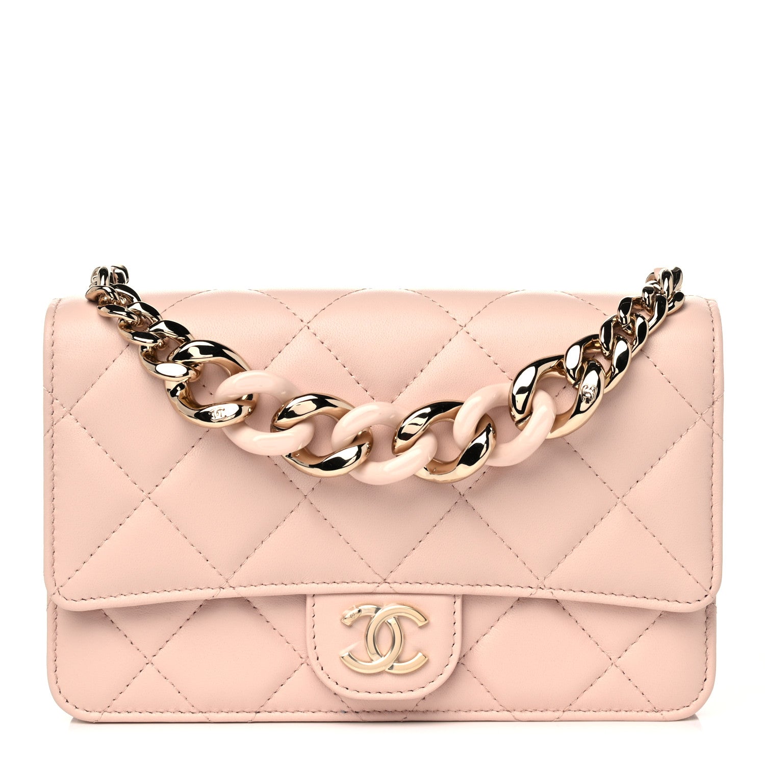 Chanel Lambskin Plexi Quilted Wallet On Chain WOC Light Beige 1 of 11