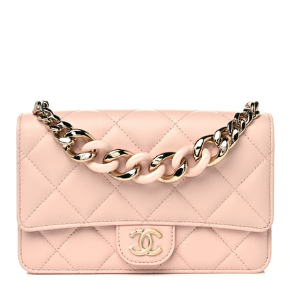 Chanel Lambskin Plexi Quilted Wallet On Chain WOC Light Beige 1 of 11