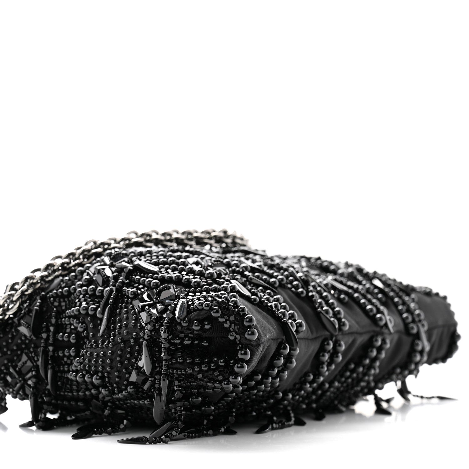 Jimmy Choo Satin Bead Embellished Callie Fringe Tassel Chain Evening Bag Black 8 of 10
