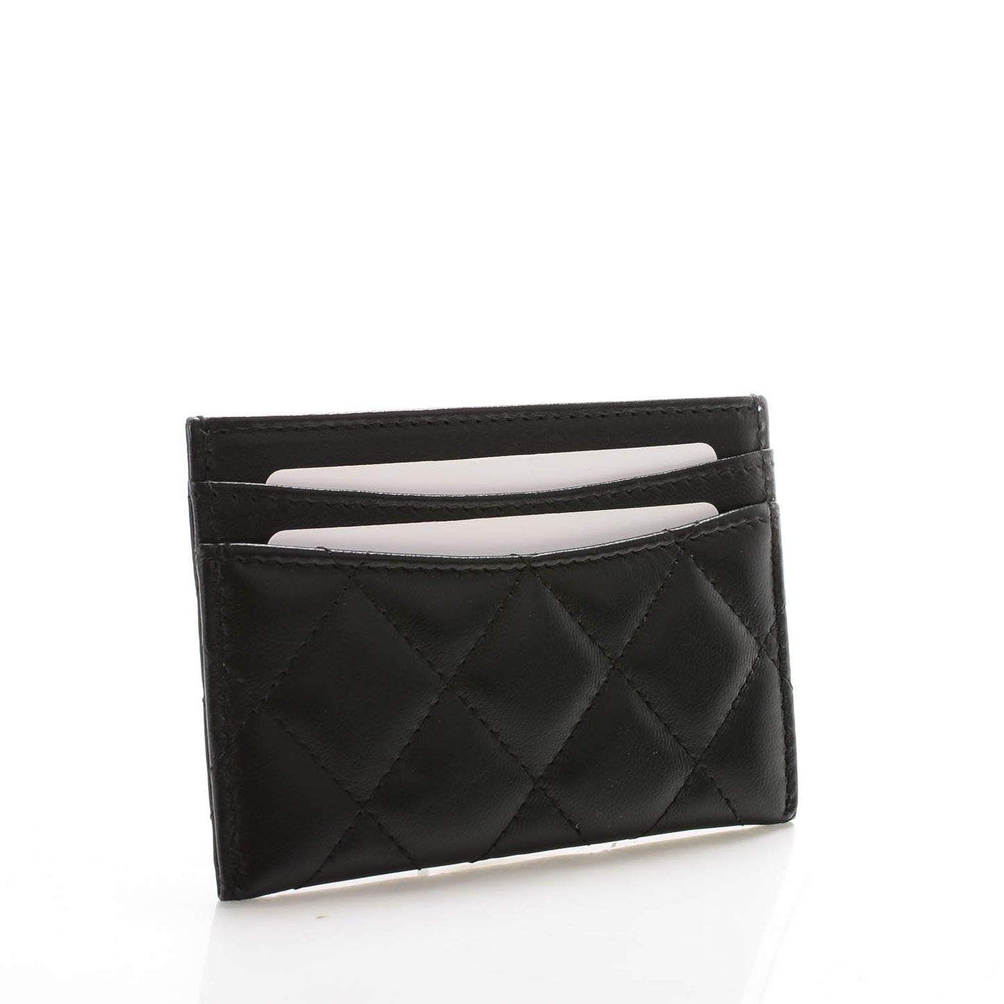 Lambskin Quilted Card Holder Black