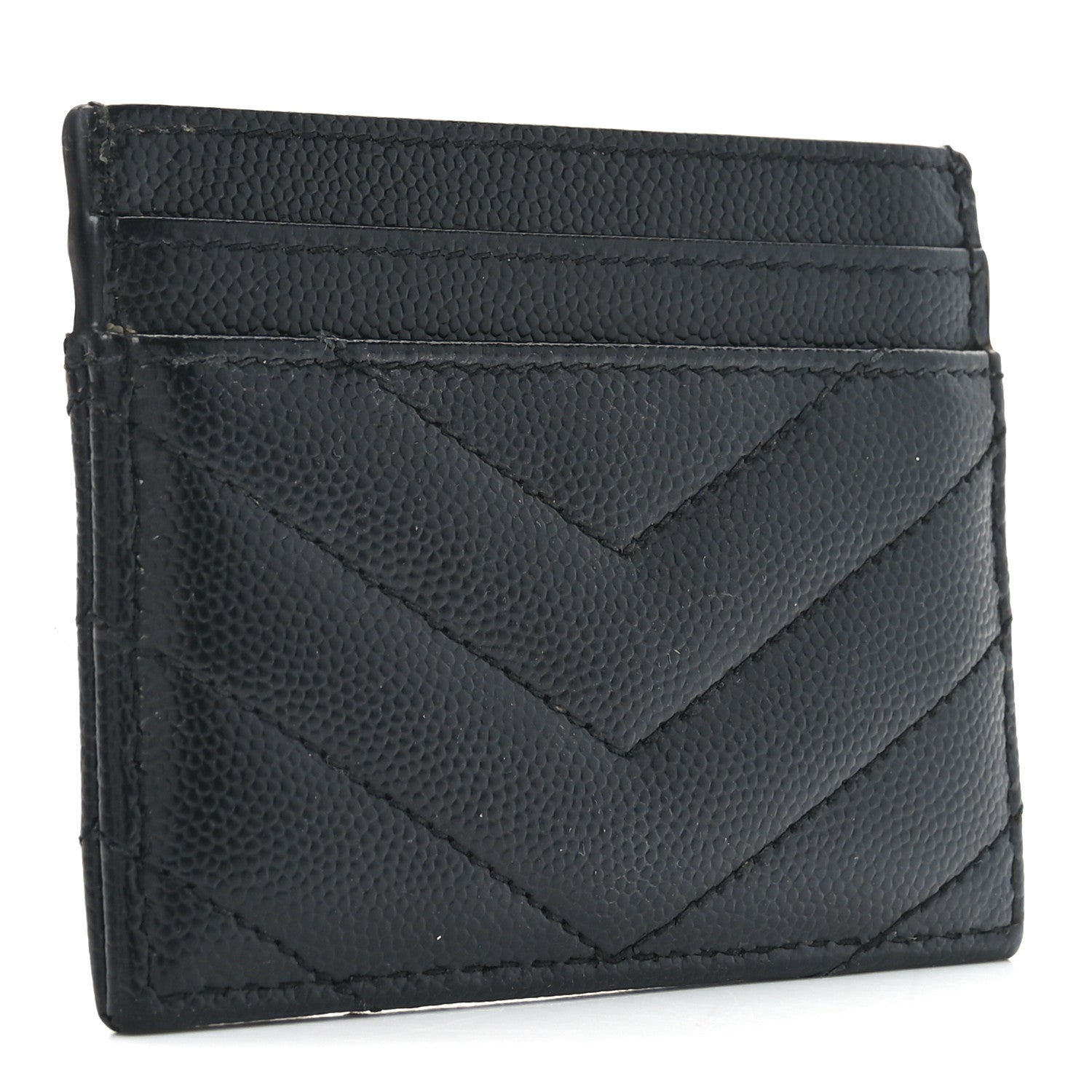 Saint Laurent Grain De Poudre Matelasse Chevron Monochrome Monogram Credit Card Case Black 3 of 7