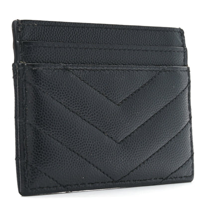 Saint Laurent Grain De Poudre Matelasse Chevron Monochrome Monogram Credit Card Case Black 3 of 7