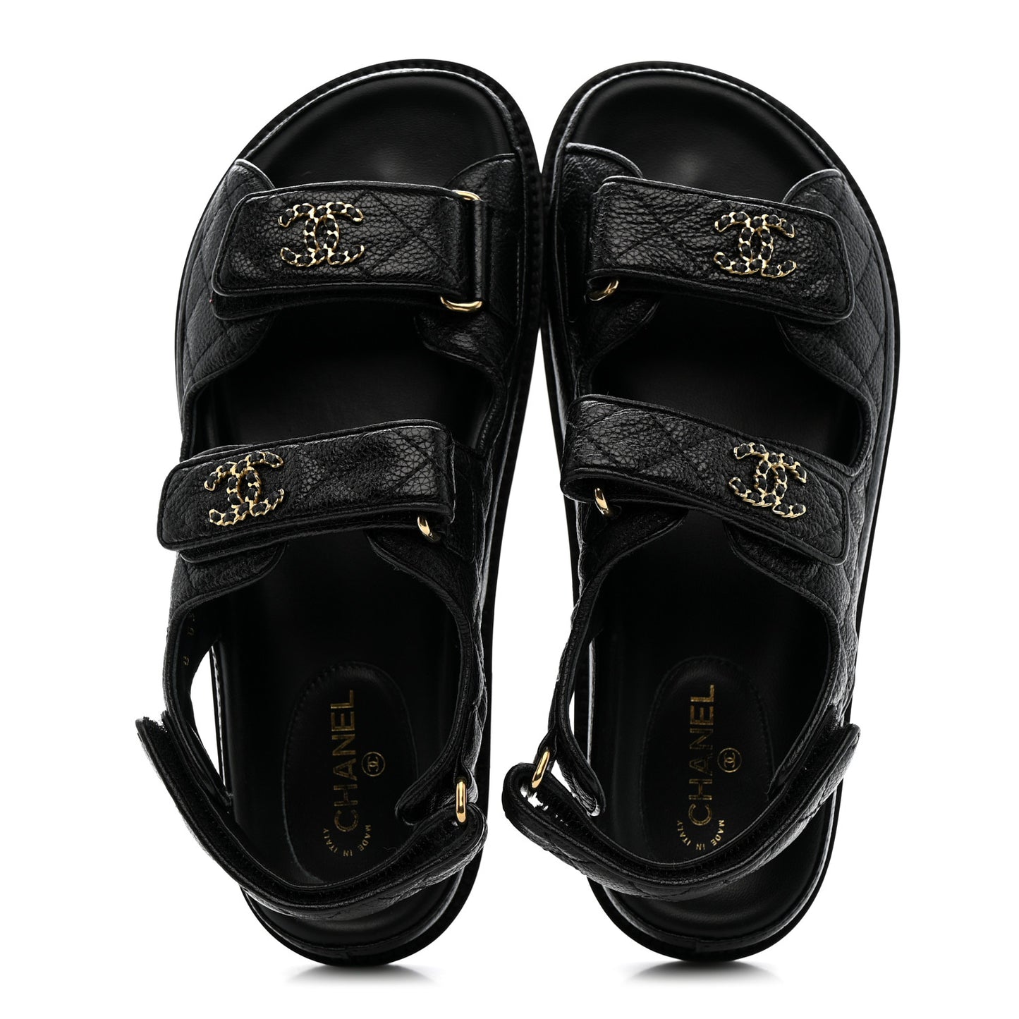 Grained Calfskin Velcro Dad Sandals 36.5 Black