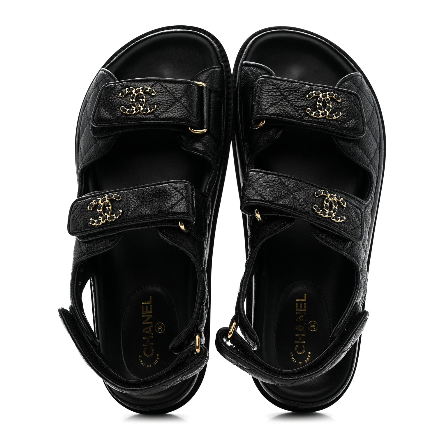 Chanel Grained Calfskin Velcro Dad Sandals 36.5 Black 2 of 10