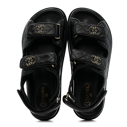 Chanel Grained Calfskin Velcro Dad Sandals 36.5 Black 2 of 10