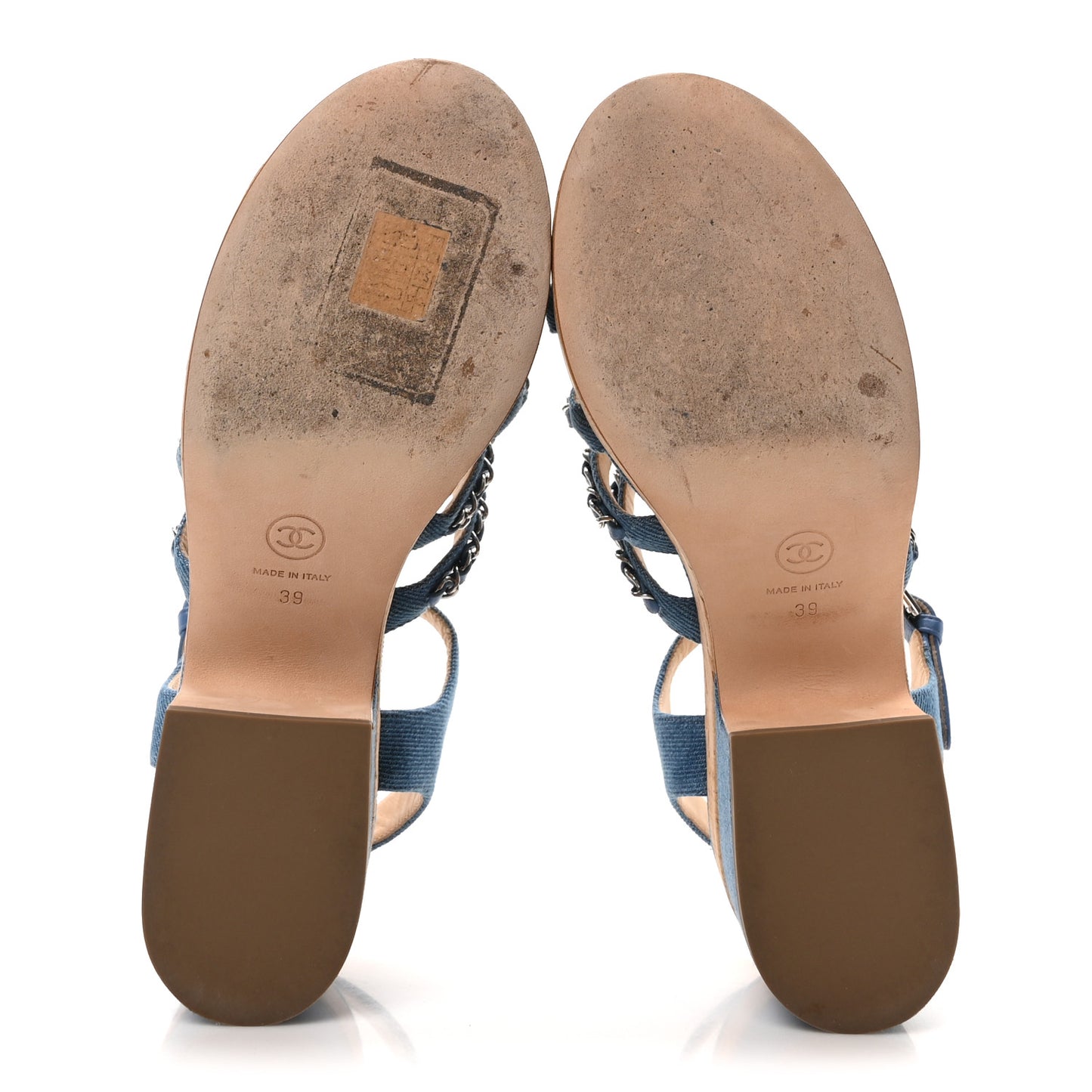 Denim Cork Chain Wedge Sandals 39 Blue