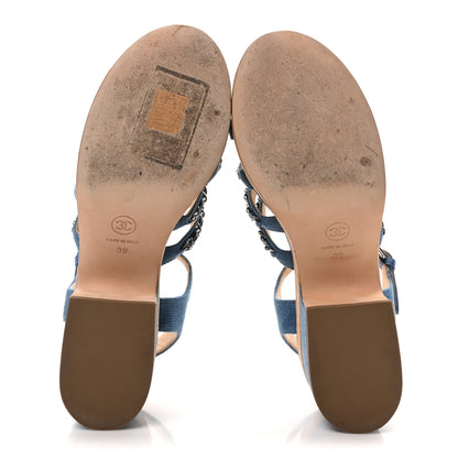 Chanel Denim Cork Chain Wedge Sandals 39 Blue 6 of 8