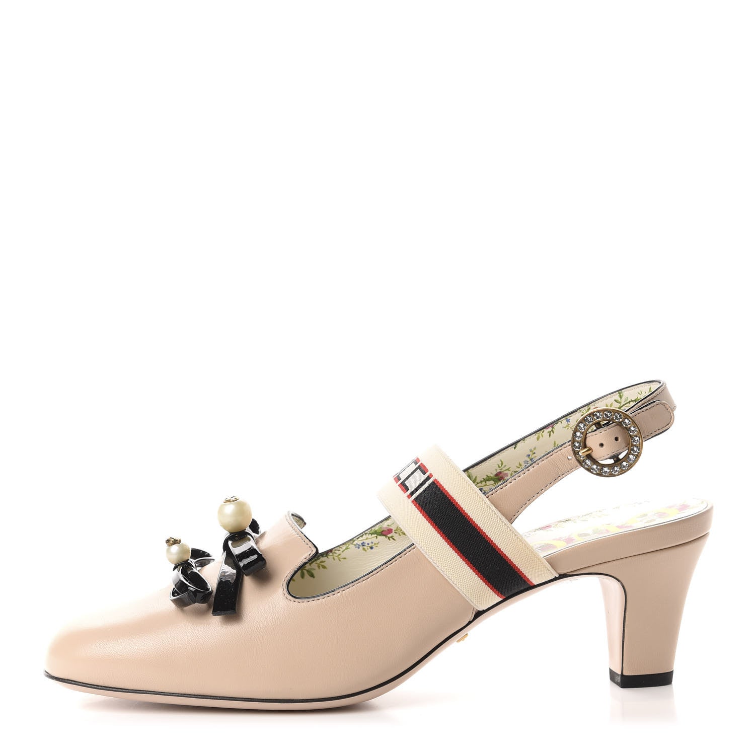 Gucci Malaga Kid Bow Ace Stripe Mid-Heel Slingback Pumps 40 Beige 1 of 11