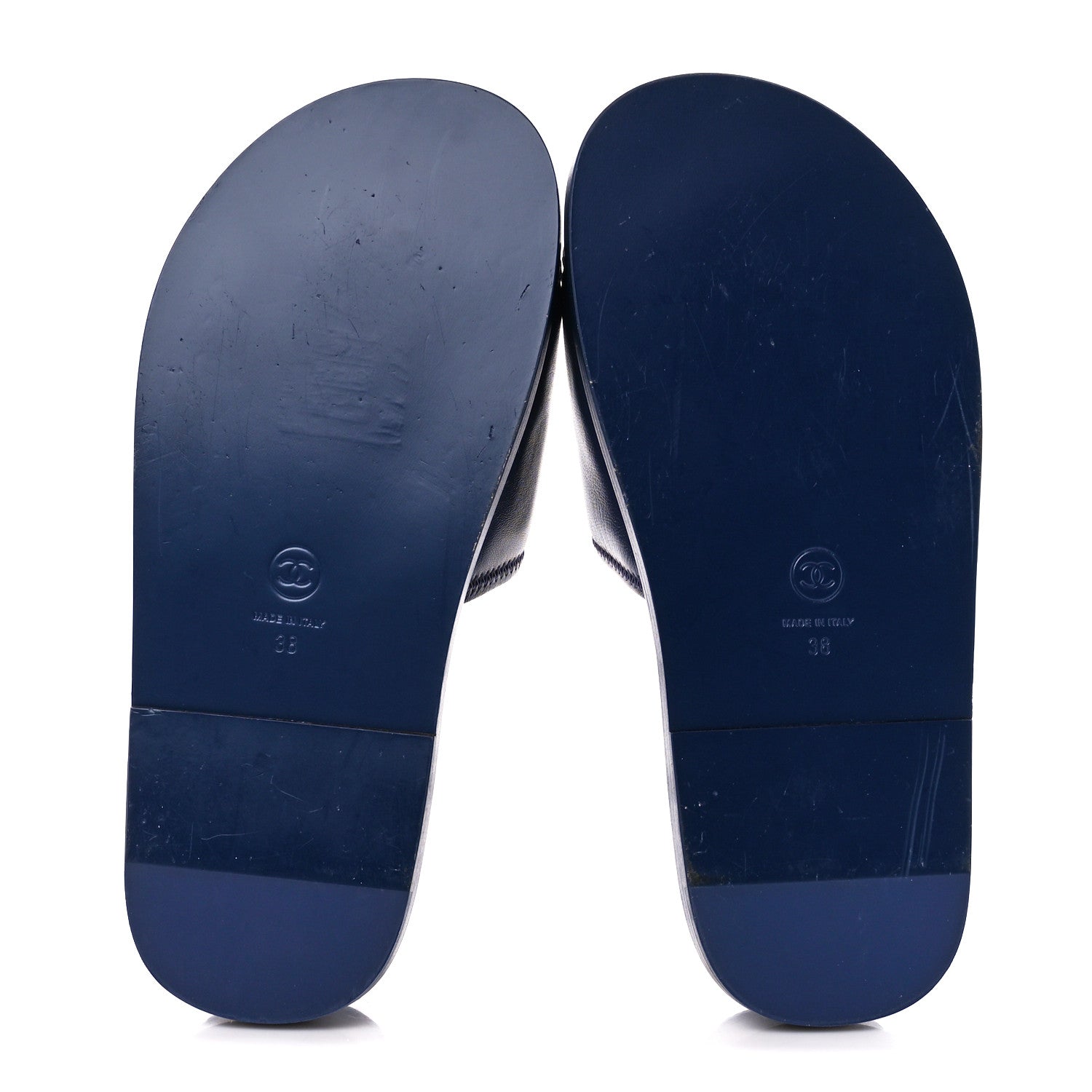 Chanel Lambskin Cha-Nel Mule Sandals 38 Navy Multicolor 5 of 8