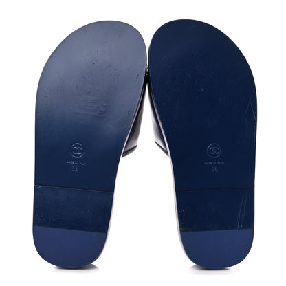 Chanel Lambskin Cha-Nel Mule Sandals 38 Navy Multicolor 5 of 8