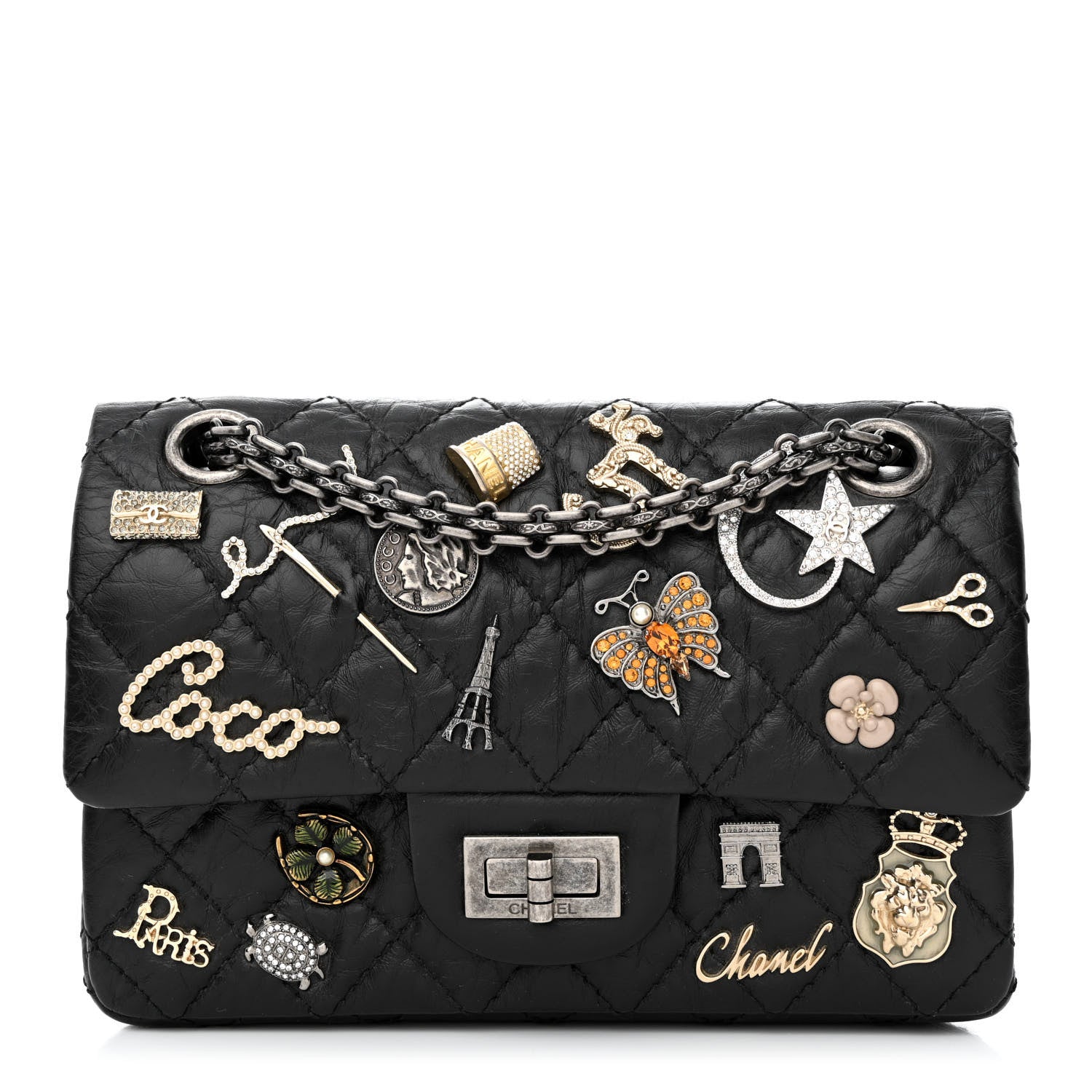 Chanel Aged Calfskin Lucky Charms 2.55 Reissue 224 Flap Black 1 of 13