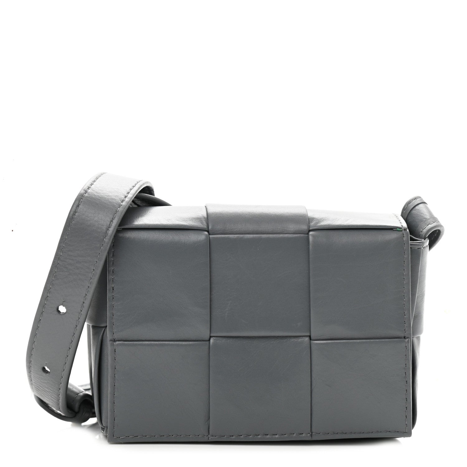 Bottega Veneta Crinkled Lambskin Maxi Intrecciato Extra Mini Cassette Crossbody Bag Grey 1 of 11