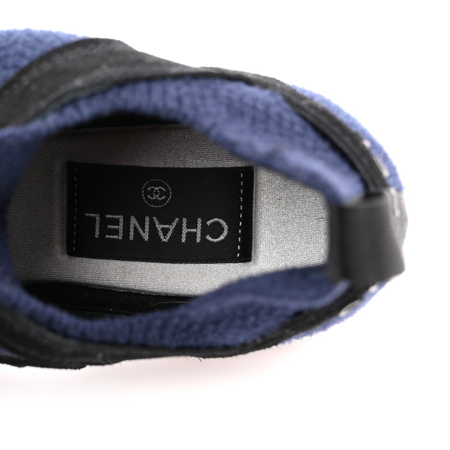 Knit Fabric Suede Calfskin Womens CC Sneakers 36 Navy Black
