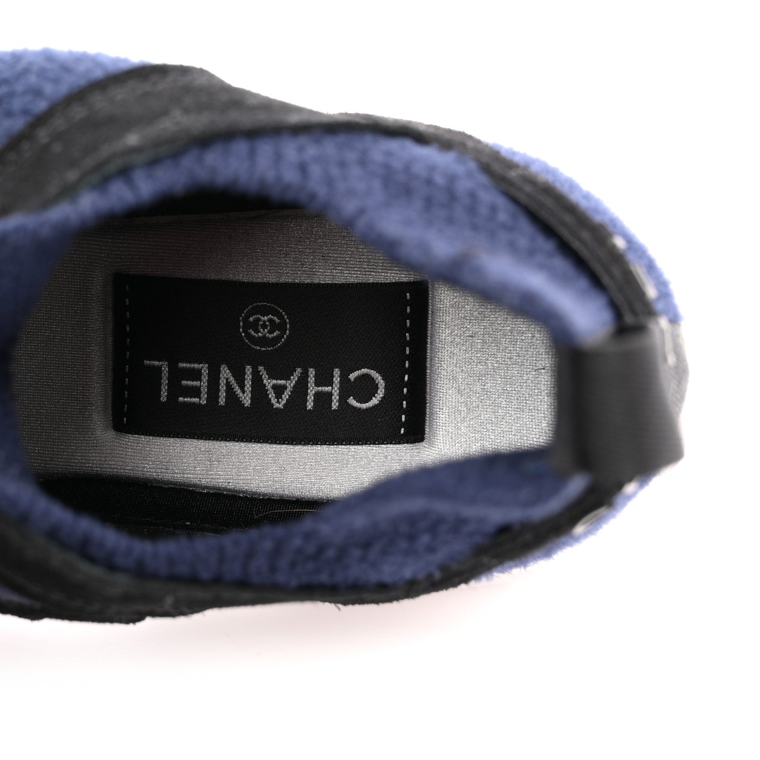 Chanel Knit Fabric Suede Calfskin Womens CC Sneakers 36 Navy Black 7 of 8