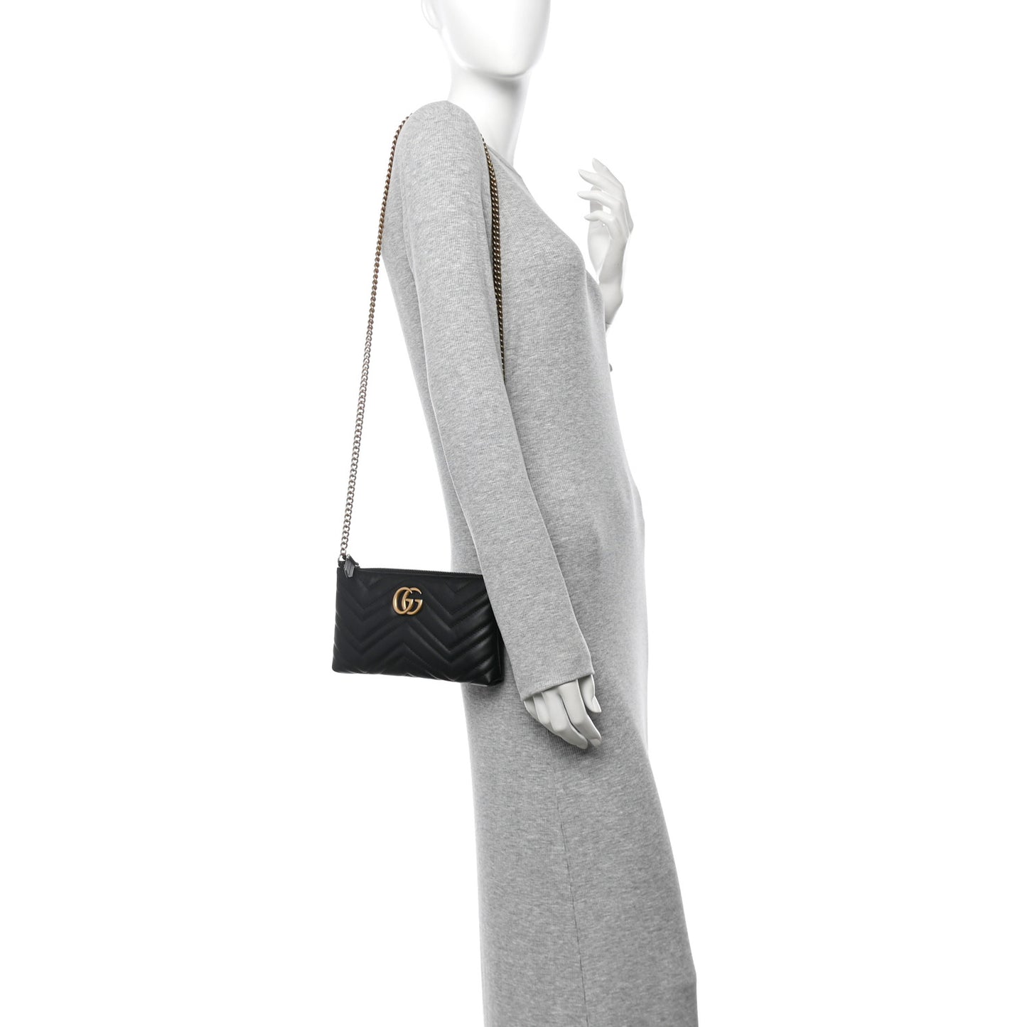 Calfskin Matelasse Mini GG Marmont Chain Bag Black