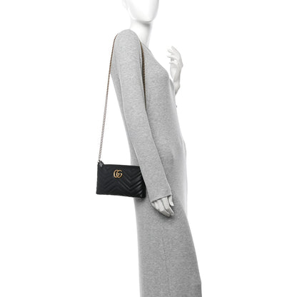 Gucci Calfskin Matelasse Mini GG Marmont Chain Bag Black 2 of 10