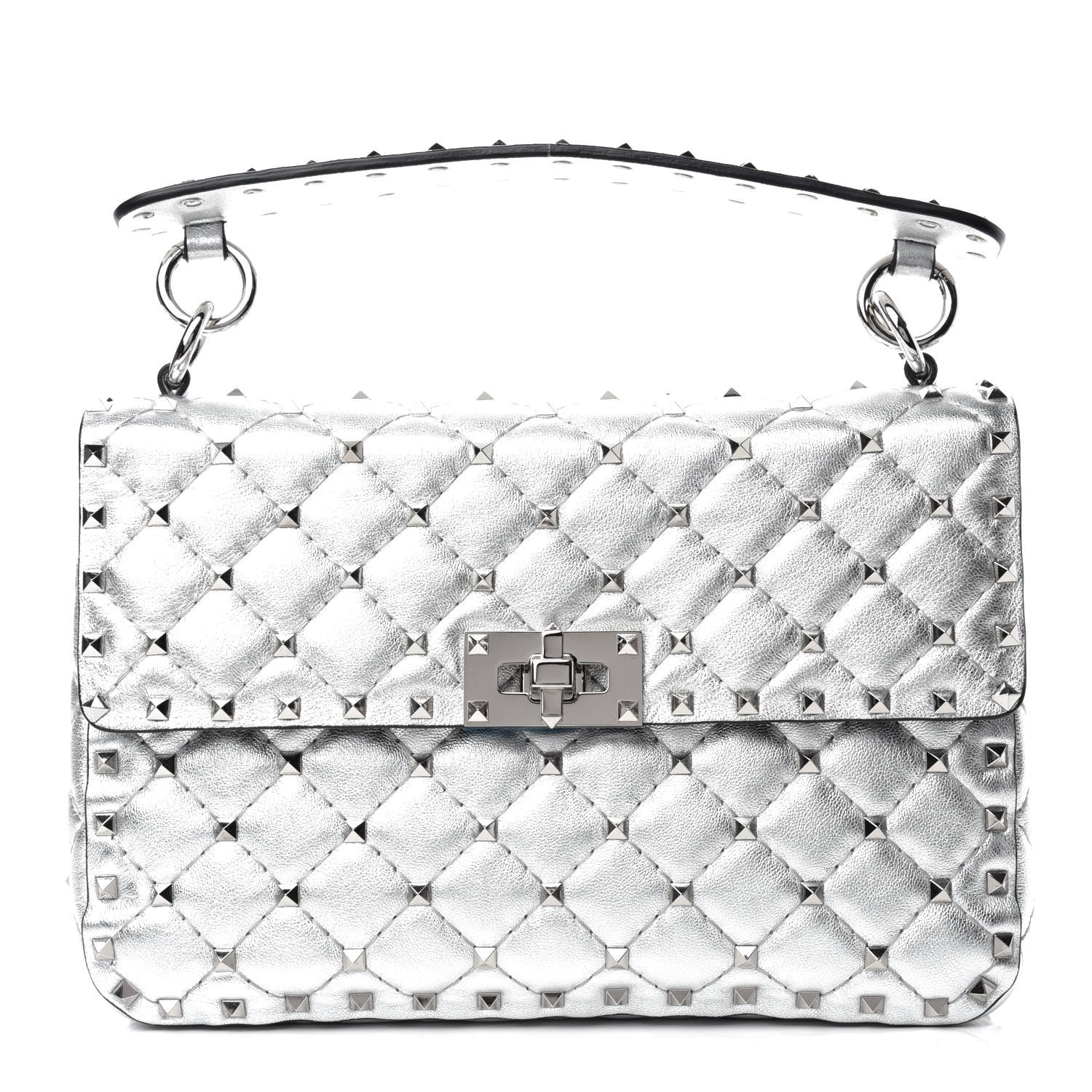 Valentino Garavani Metallic Nappa Medium Rockstud Spike Shoulder Bag Silver 1 of 11