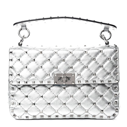 Valentino Garavani Metallic Nappa Medium Rockstud Spike Shoulder Bag Silver 1 of 11
