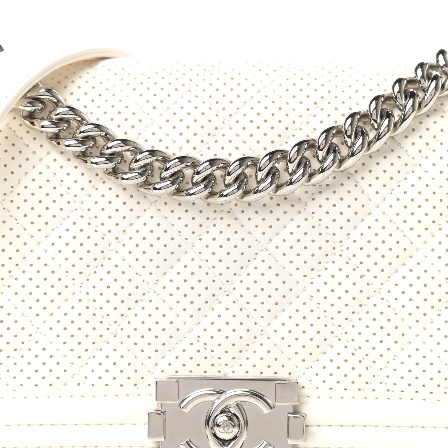 Lambskin Perforated Medium Boy Flap White