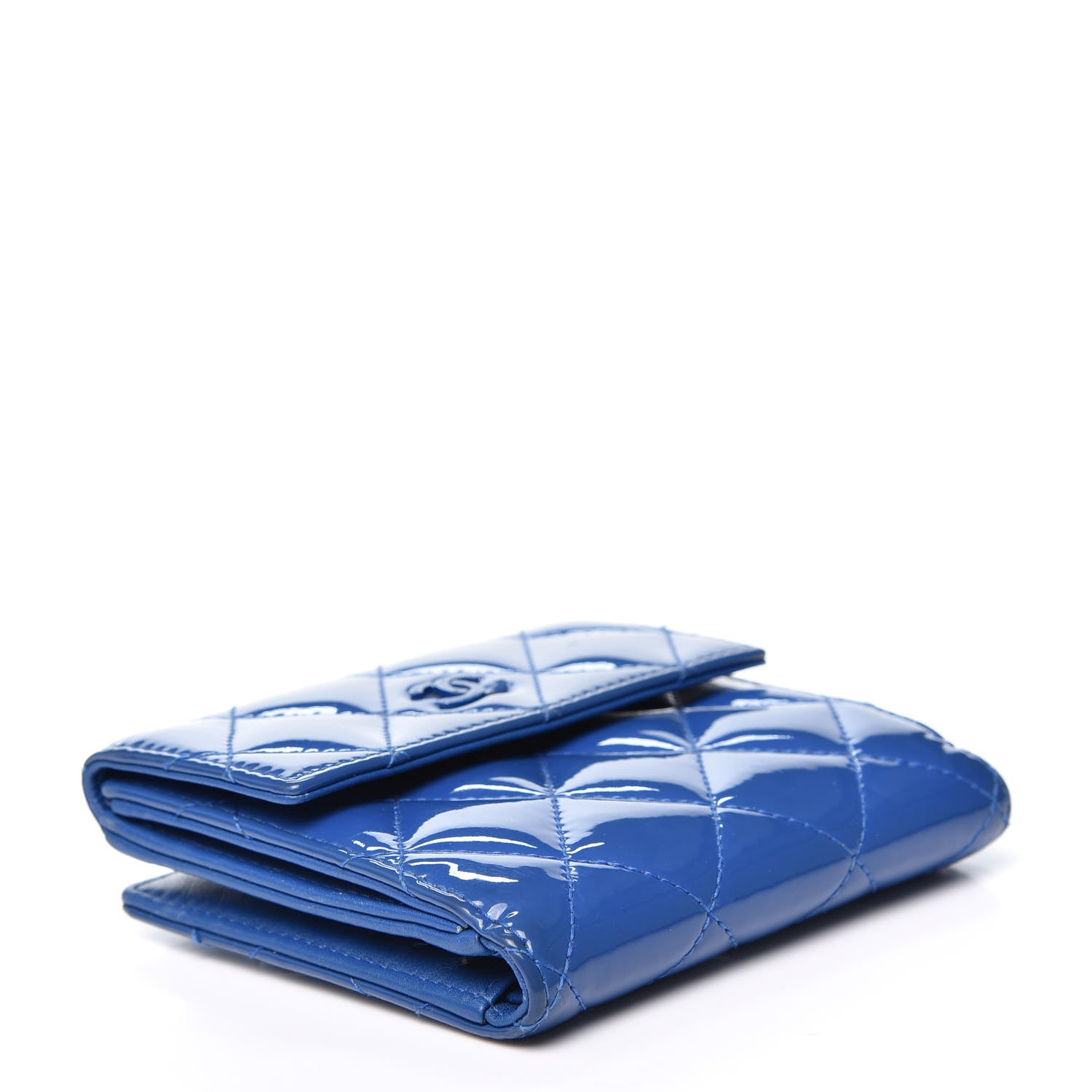 Chanel Patent Quilted Compact French Flap Wallet Blue 3 of 12